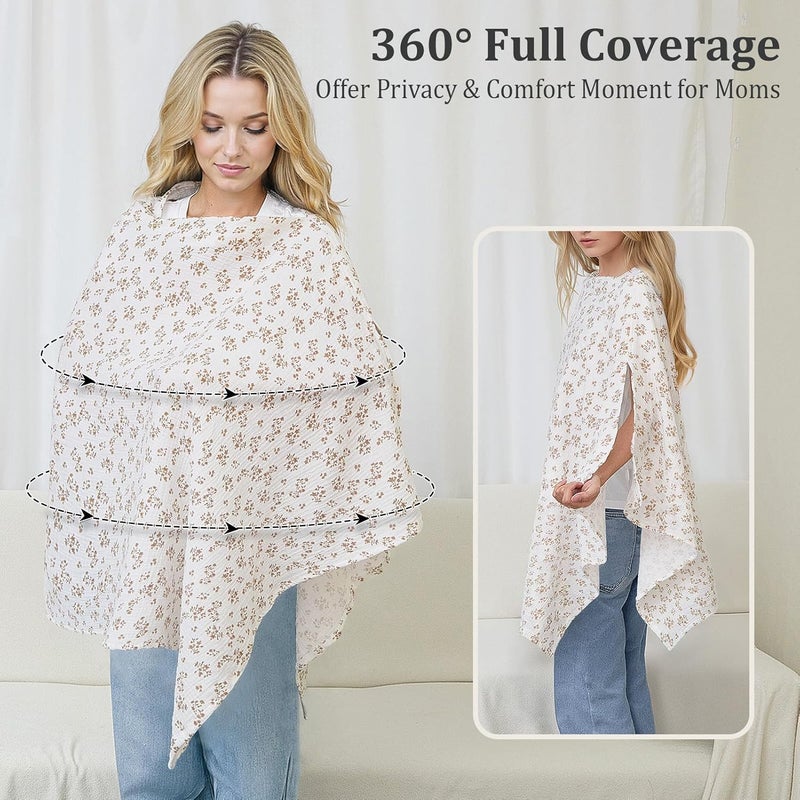 SheSeek Muslin Nursing Cover Up for Breastfeeding, Soft & Breathable Cotton Breast Feeding Cover for Women, Full Privacy Breastfeeding Cover - Newborn Baby Essential, White - Image 4